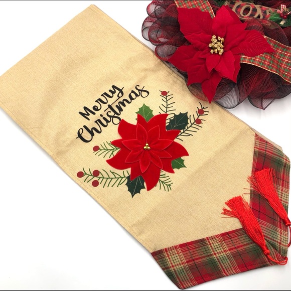 Merry Christmas table runner Cotton 3D patterns - Picture 1 of 9